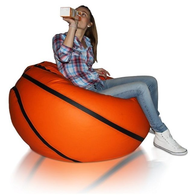 Sedací vak Míč basketbalový 2XL obj. 260 L - Potahová tkanina: Eko kůže, Barva tkaniny: oranžová